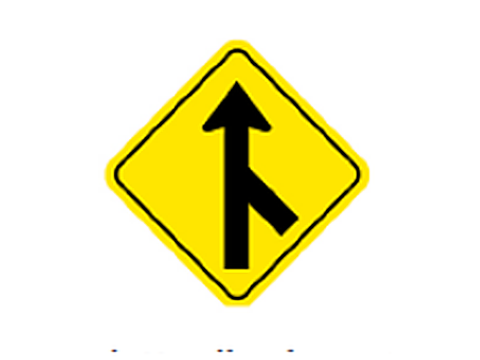 Merging Traffic — Alberta warning road sign for Class 7 test