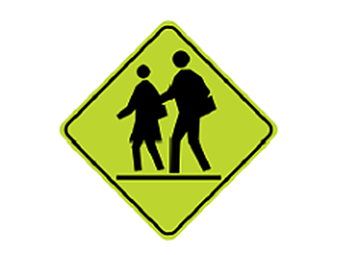 School pedestrian crosswalk — Alberta road-signs road sign for Class 7 test